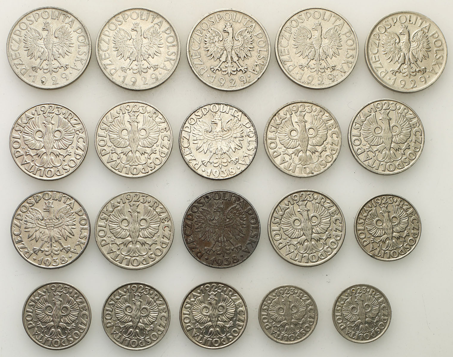 II RP/ Generalna Gubernia. 1 grosz do 50 groszy 1923-1938, zestaw 20 monet